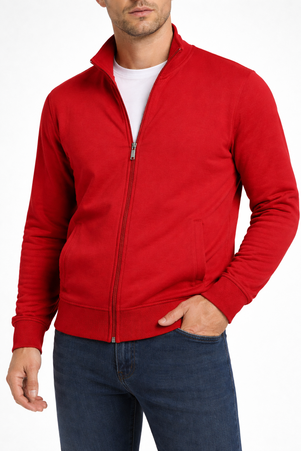 vibrant red jacket detail shot
